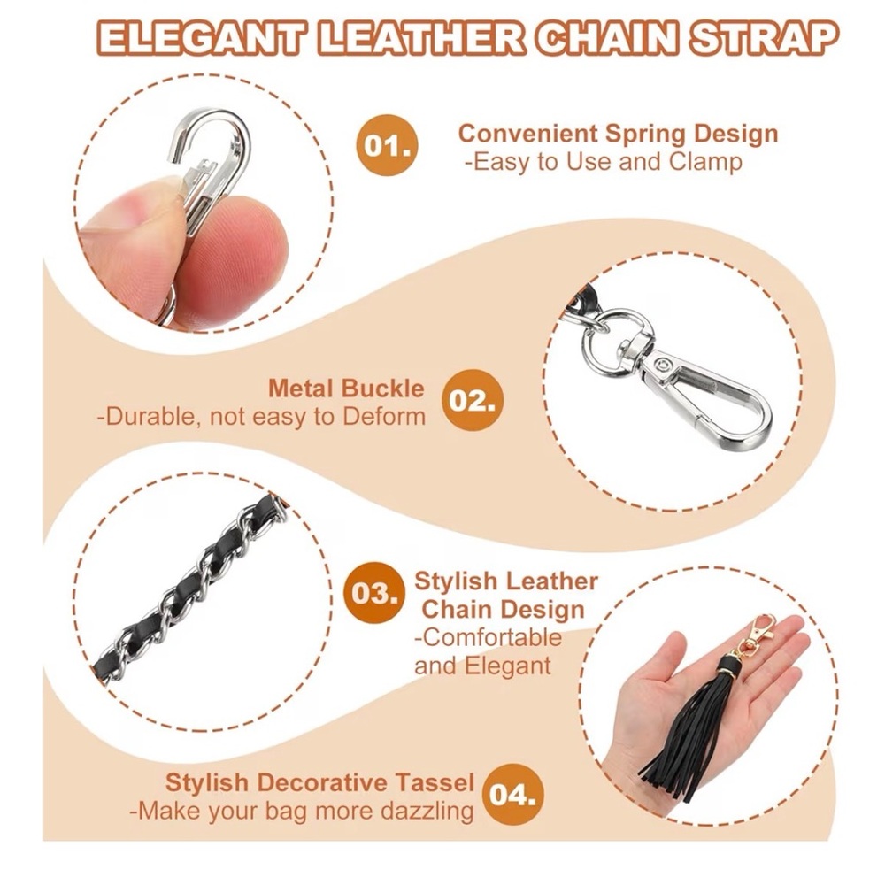 Strap Chanel Style Chain - Faux Leather - Replacement for Crossbody Shoulder Bag - Picture 12 of 13